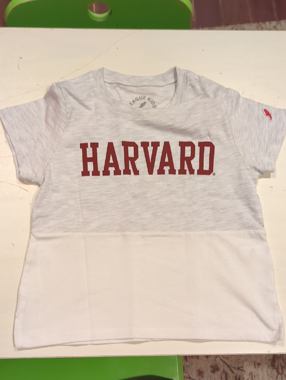 New League Kids Harvard Two-Tone Tee - Light Gray & White with Maroon Logo 6-7